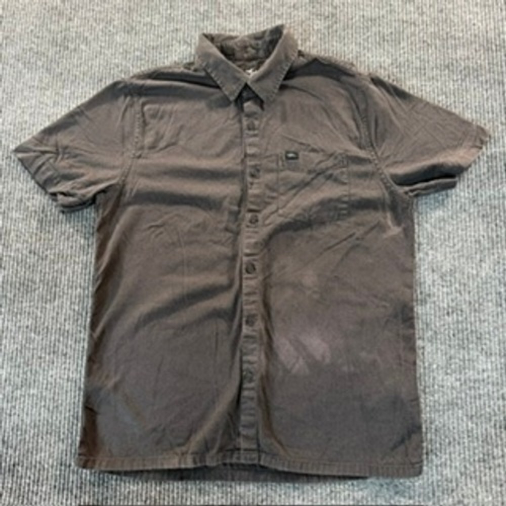 Hollister Mens Short Sleeve Button Down Shirt Size M Gray Solid Cotton Pocket